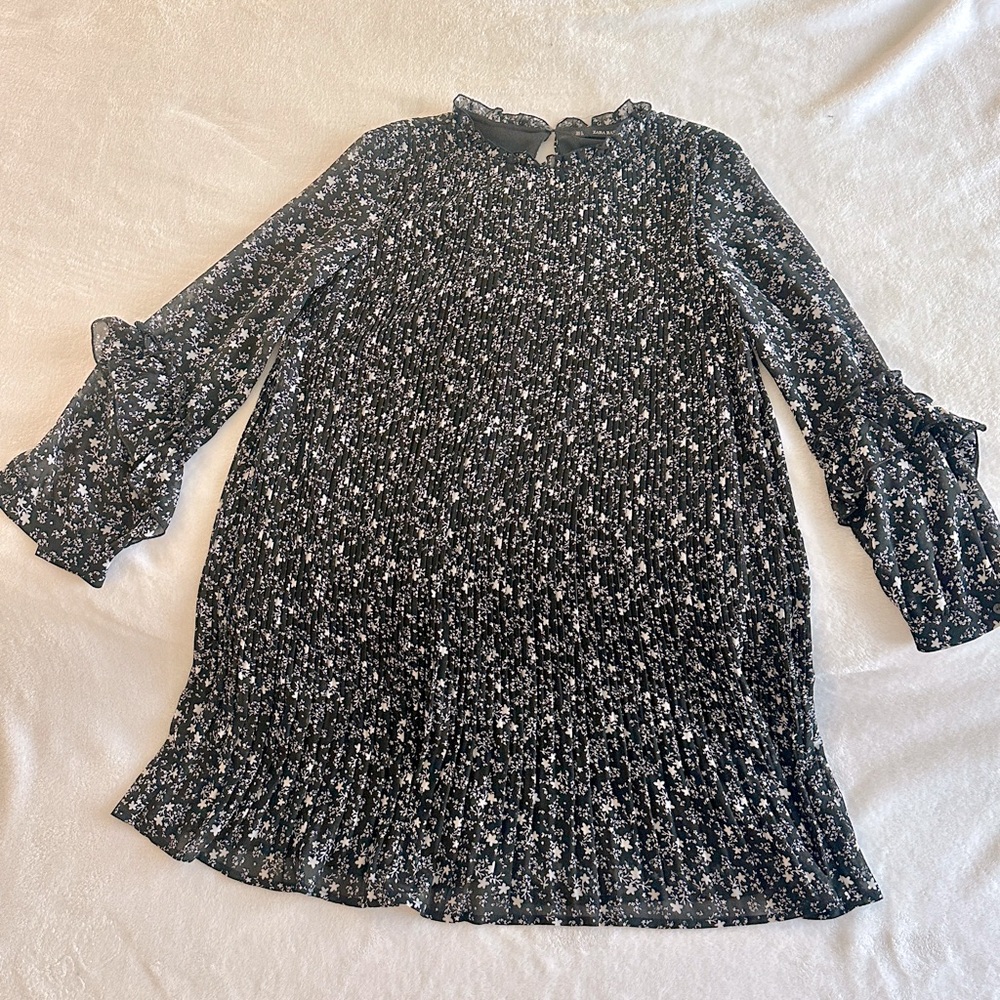 Zara Floral Black Dress with Ruffle Sleeves